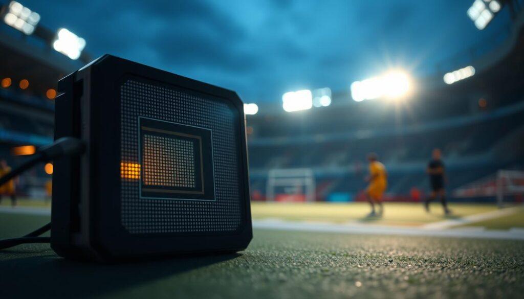 A high-performance camera sensor designed for low light, prominently featured in the foreground, capturing intricate details like pixel layout and light-gathering capabilities. The sensor is illuminated by soft, diffused lighting that emphasizes its features, casting gentle shadows that enhance its depth. In the middle ground, a blurred backdrop of a dimly lit sports venue is visible, with hints of athletes in motion, creating a sense of action and urgency. The ambiance is slightly moody, capturing the essence of evening sports events. Use a shallow depth of field to keep focus on the sensor while maintaining a sense of context with the background, showcasing the importance of sensor size in low-light conditions. The overall atmosphere is technical yet engaging, stirring interest in optimal camera choices for youth sports. A high-performance camera sensor designed for low light, prominently featured in the foreground, capturing intricate details like pixel layout and light-gathering capabilities. The sensor is illuminated by soft, diffused lighting that emphasizes its features, casting gentle shadows that enhance its depth. In the middle ground, a blurred backdrop of a dimly lit sports venue is visible, with hints of athletes in motion, creating a sense of action and urgency. The ambiance is slightly moody, capturing the essence of evening sports events. Use a shallow depth of field to keep focus on the sensor while maintaining a sense of context with the background, showcasing the importance of sensor size in low-light conditions. The overall atmosphere is technical yet engaging, stirring interest in optimal camera choices for youth sports.
