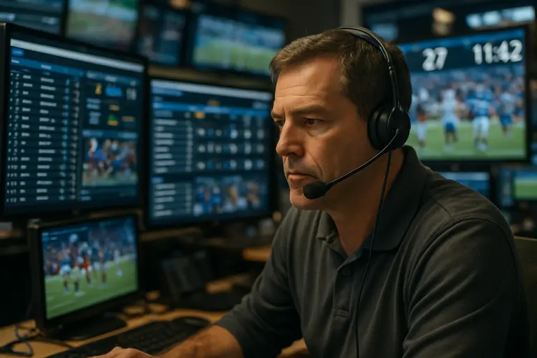 Broadcast crew checking cameras and audio equipment before kickoff