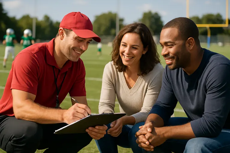 Parents watching youth football practice from the sideline