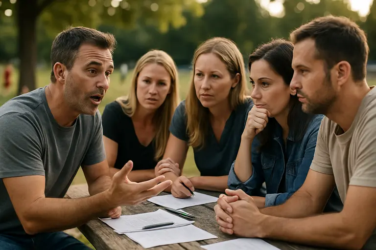 Parents and coaches talking beside a youth practice field