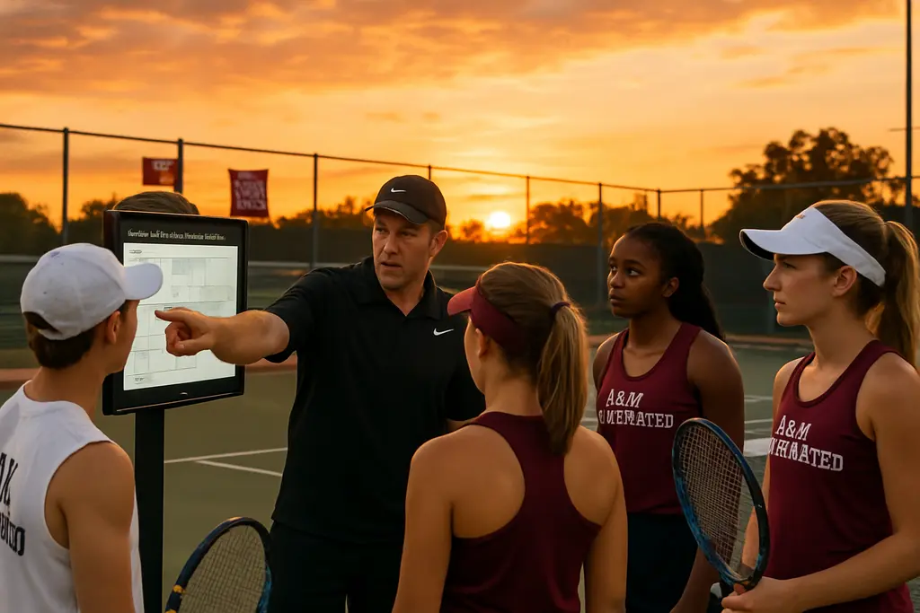 A&M Consolidated Tennis players warming up on courts before a morning team match