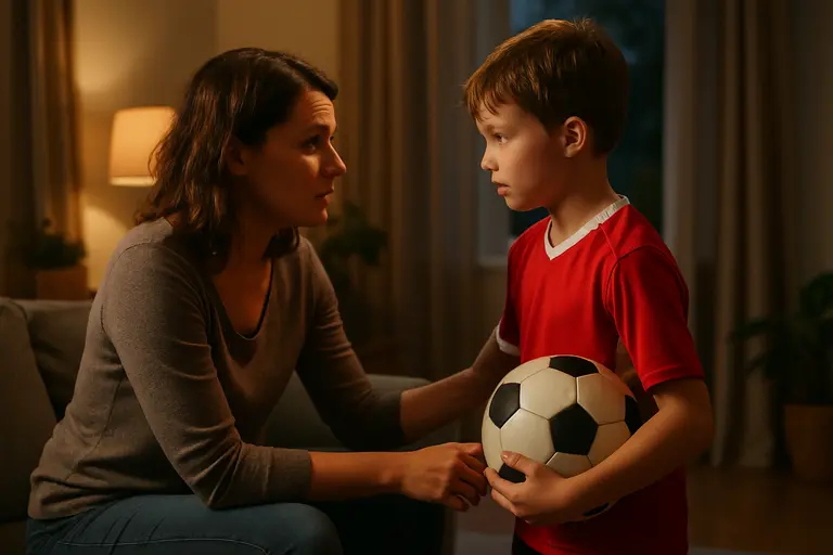 Parent watching a youth football player warm up before practice