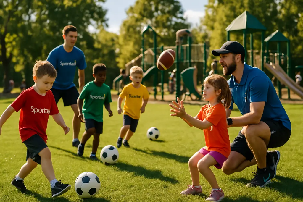 Sportball Dallas-Plano youth class with children practicing basic movement skills