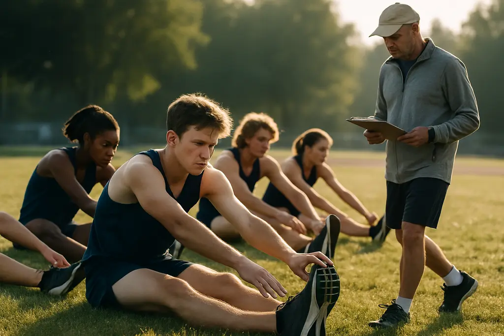 Texas Cross Country runners crest a grassy hill during a district meet warmup