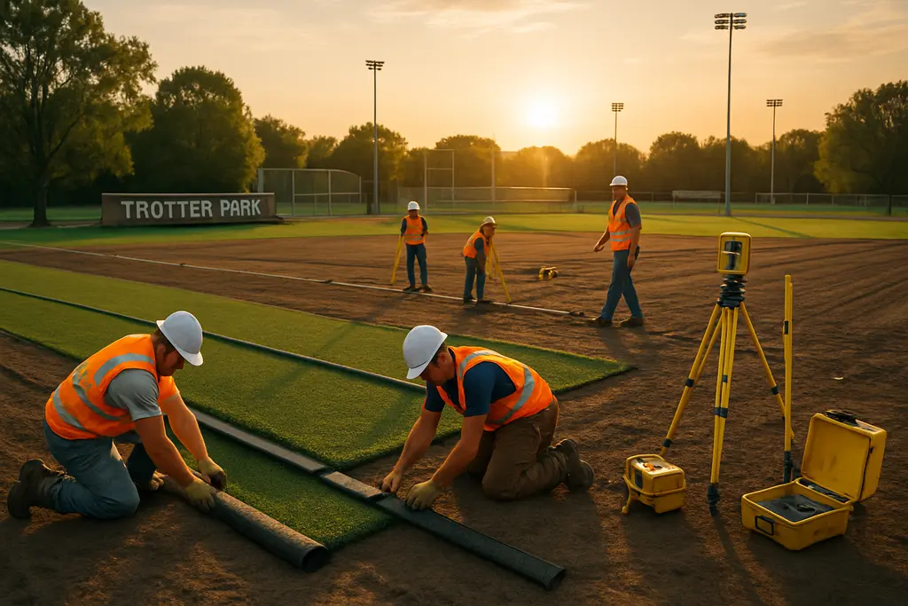 Trotter Park Expansion site with youth athletes using nearby courts in Flower Mound